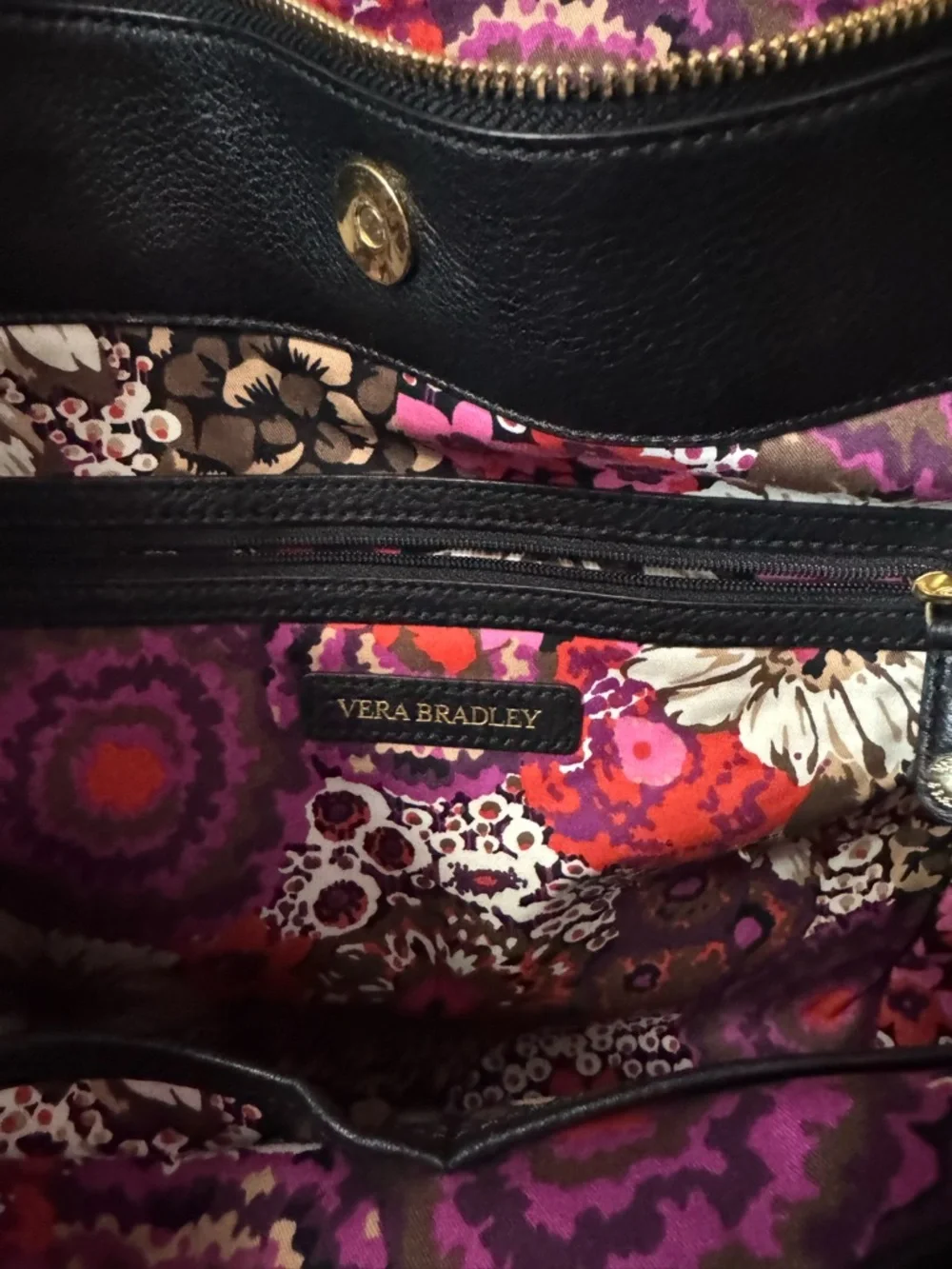 Vera Bradley Black Quilted Tote with Gold Hardware
